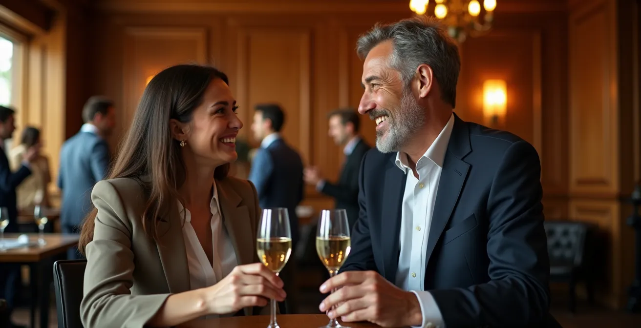 Professionelles Networking beim Business-Apéro mit respektvollem Abstand