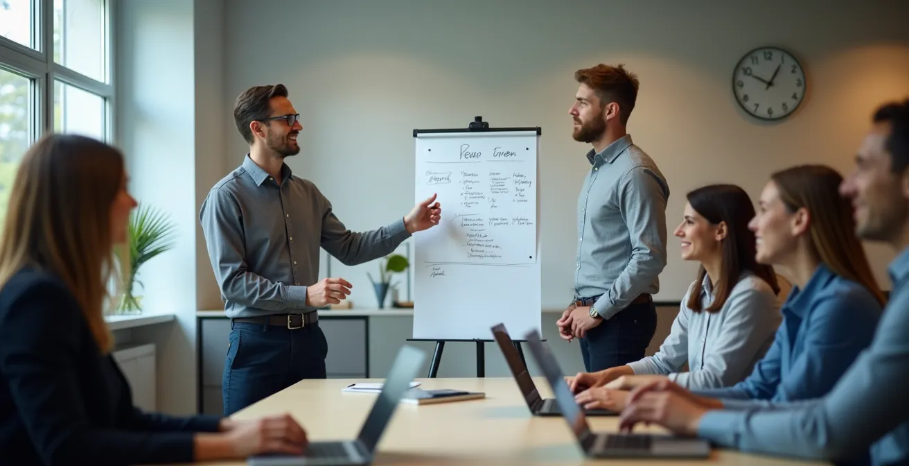 Professionelle Präsentation von Teamerfolgen in einem Schweizer KMU-Meeting