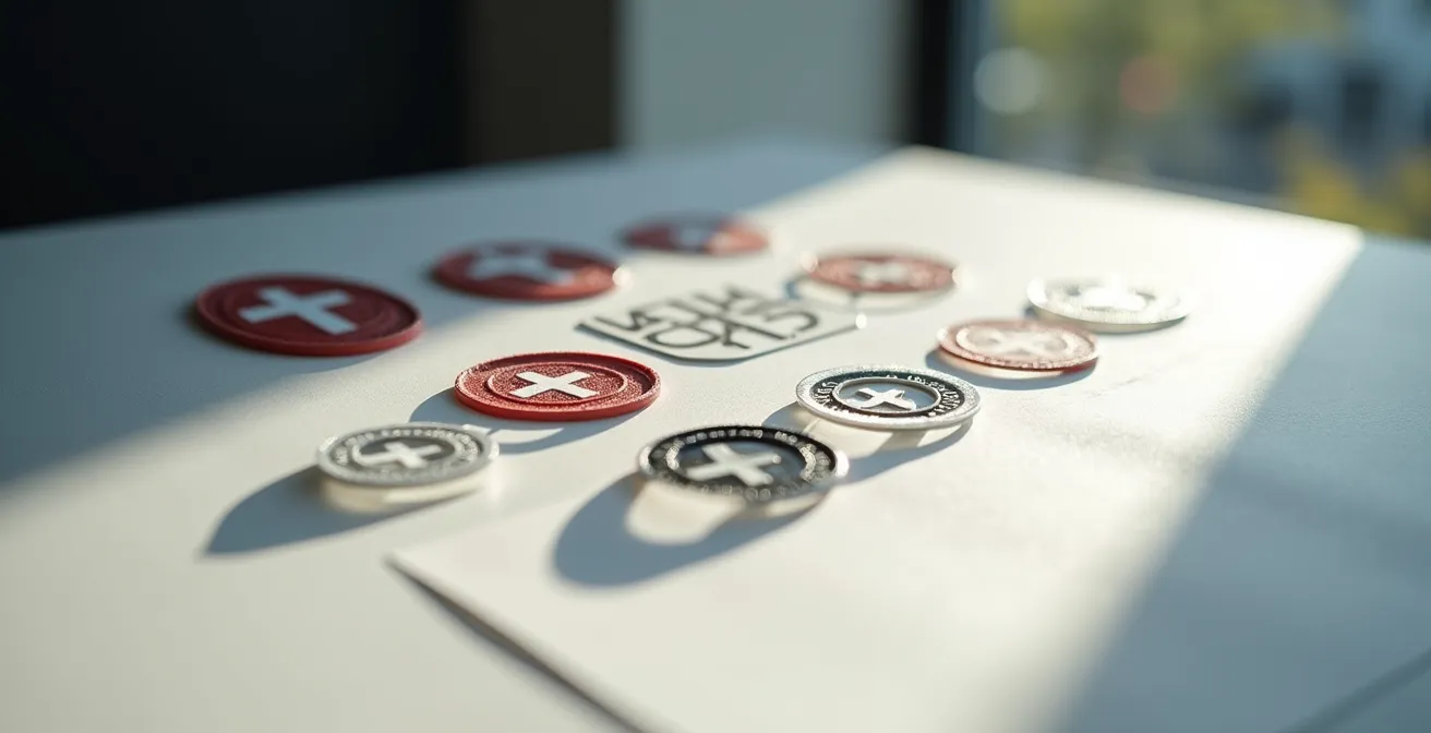 Professioneller Coaching-Vertrag mit abstrakten Qualitätssiegeln, die Seriosität symbolisieren