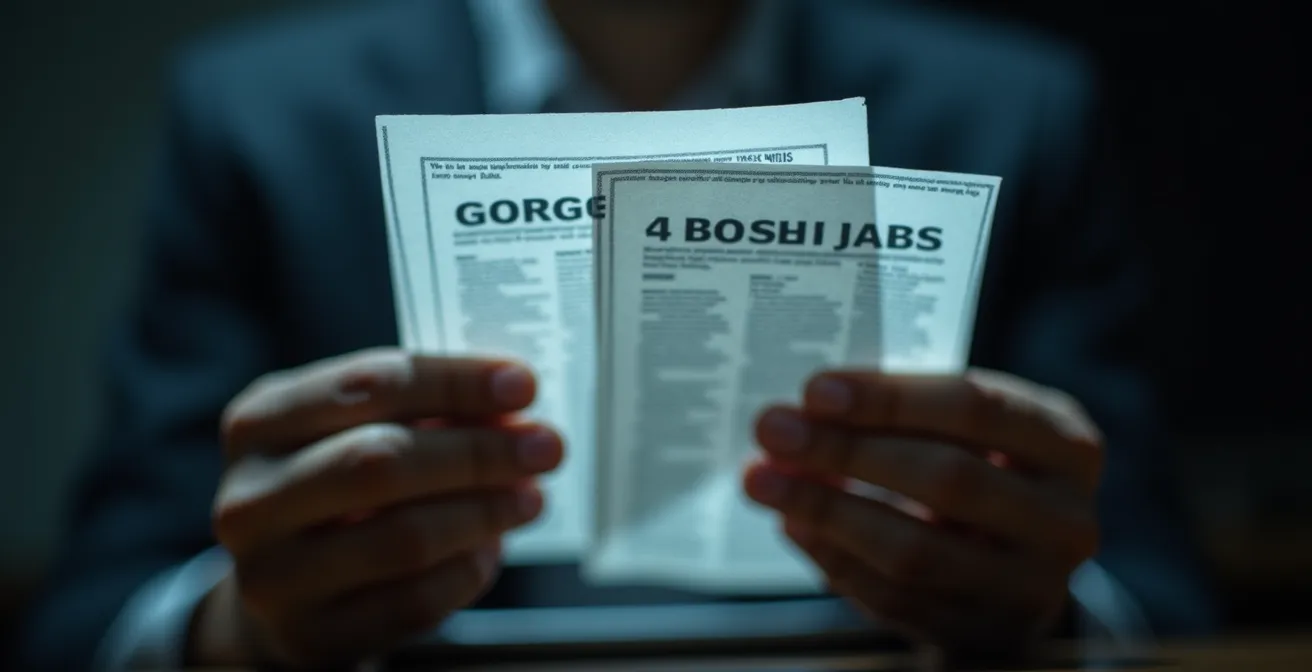 Symbolische Darstellung von Ghost Jobs mit verschwommenen Stellenanzeigen, die Warnsignale verdeutlichen