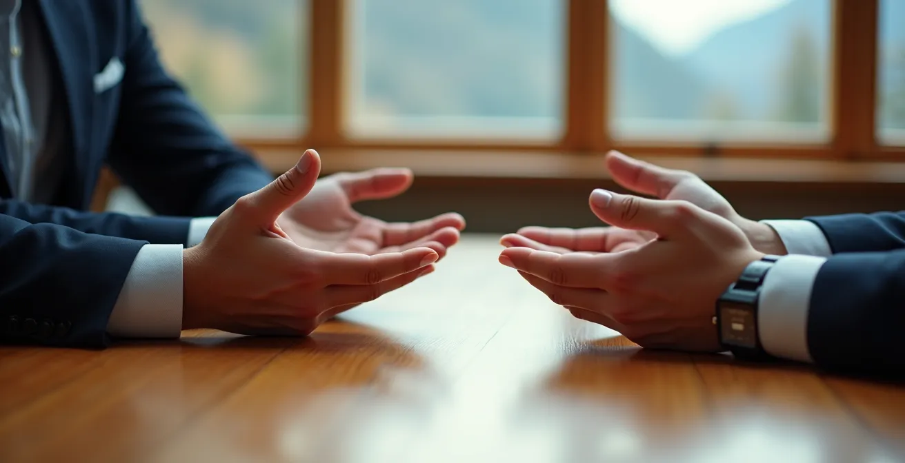 Professionelle Körpersprache mit offenen Händen im Gespräch