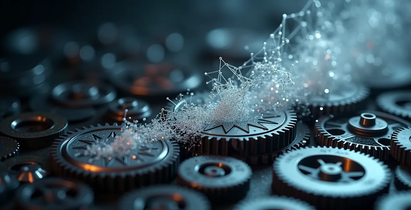 Symbolische Darstellung mentaler Flexibilität mit verschlungenen Pfaden und Lichtreflexionen