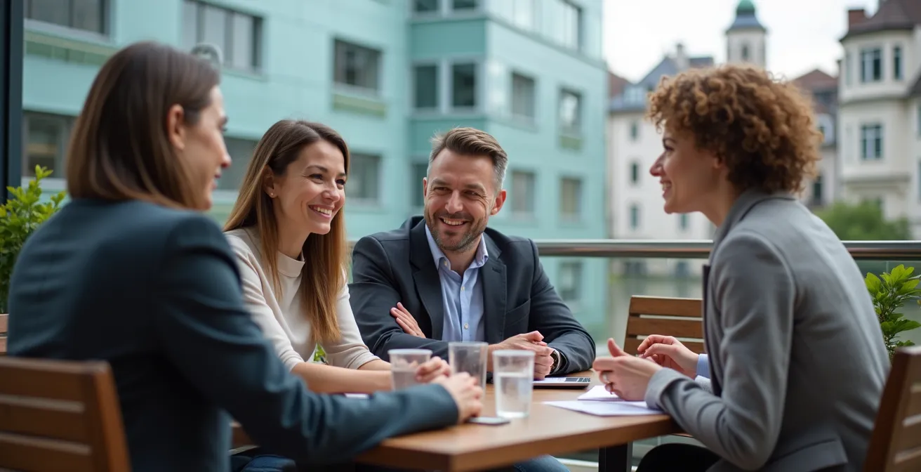 Collage verschiedener moderner Berufsbezeichnungen in urbaner Schweizer Umgebung