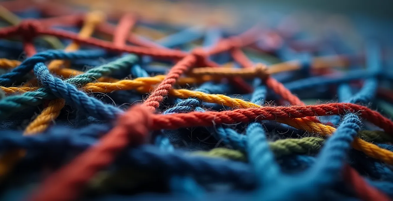 Abstrakte Darstellung von Netzwerkverbindungen im Schweizer Geschäftskontext