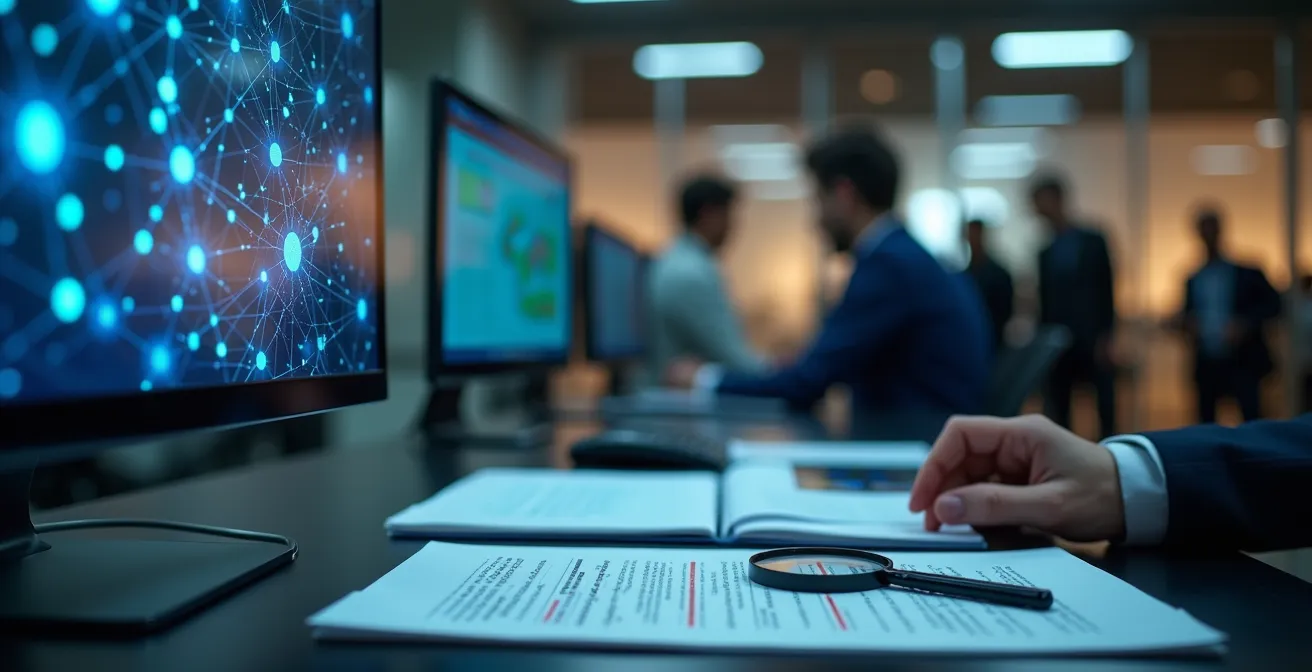 Ein Recruiter analysiert auf einem Bildschirm die Zertifikate und Qualifikationen eines Kandidatenprofils.