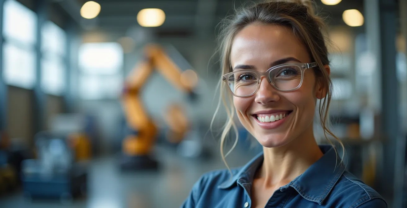 Ingenieur bei der Arbeit in moderner Schweizer Produktionshalle