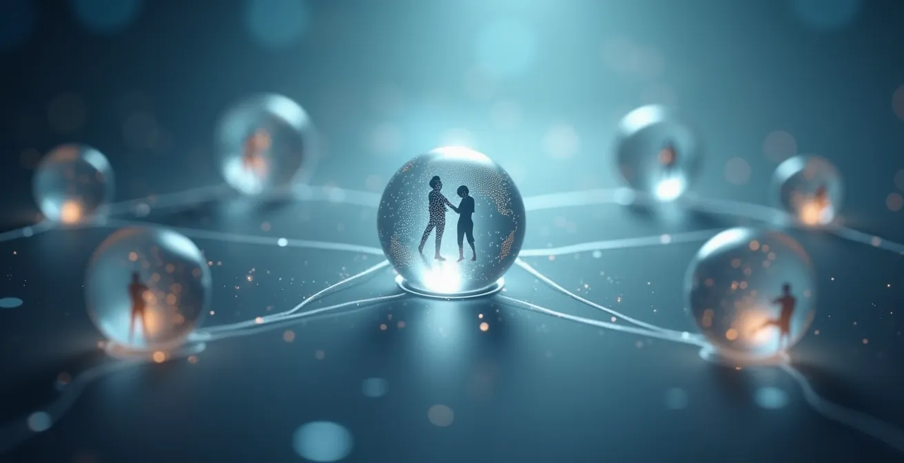Abstrakte Darstellung eines digitalen Netzwerks mit Karrieresymbolen
