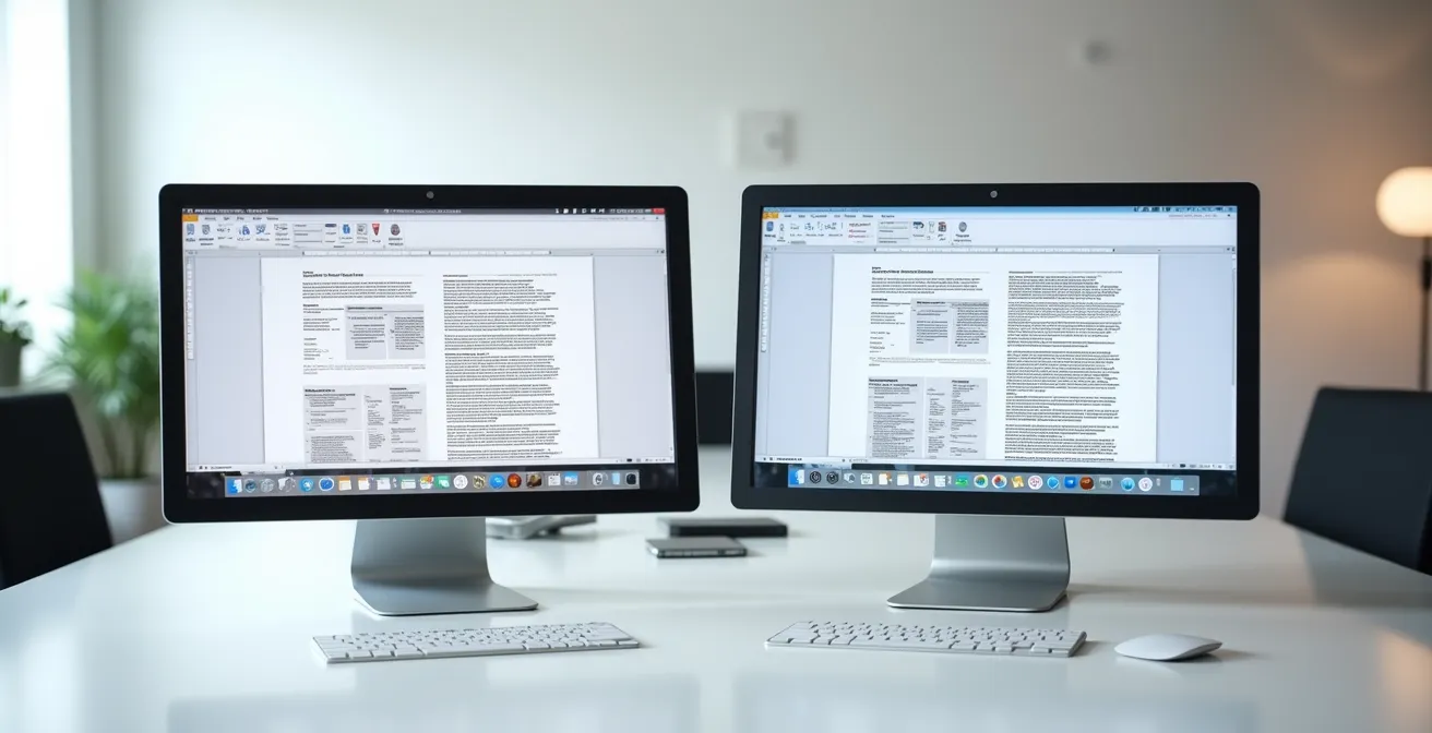 Vergleich einer formatierten Word-Datei auf verschiedenen Systemen, die Kompatibilitätsprobleme zeigt