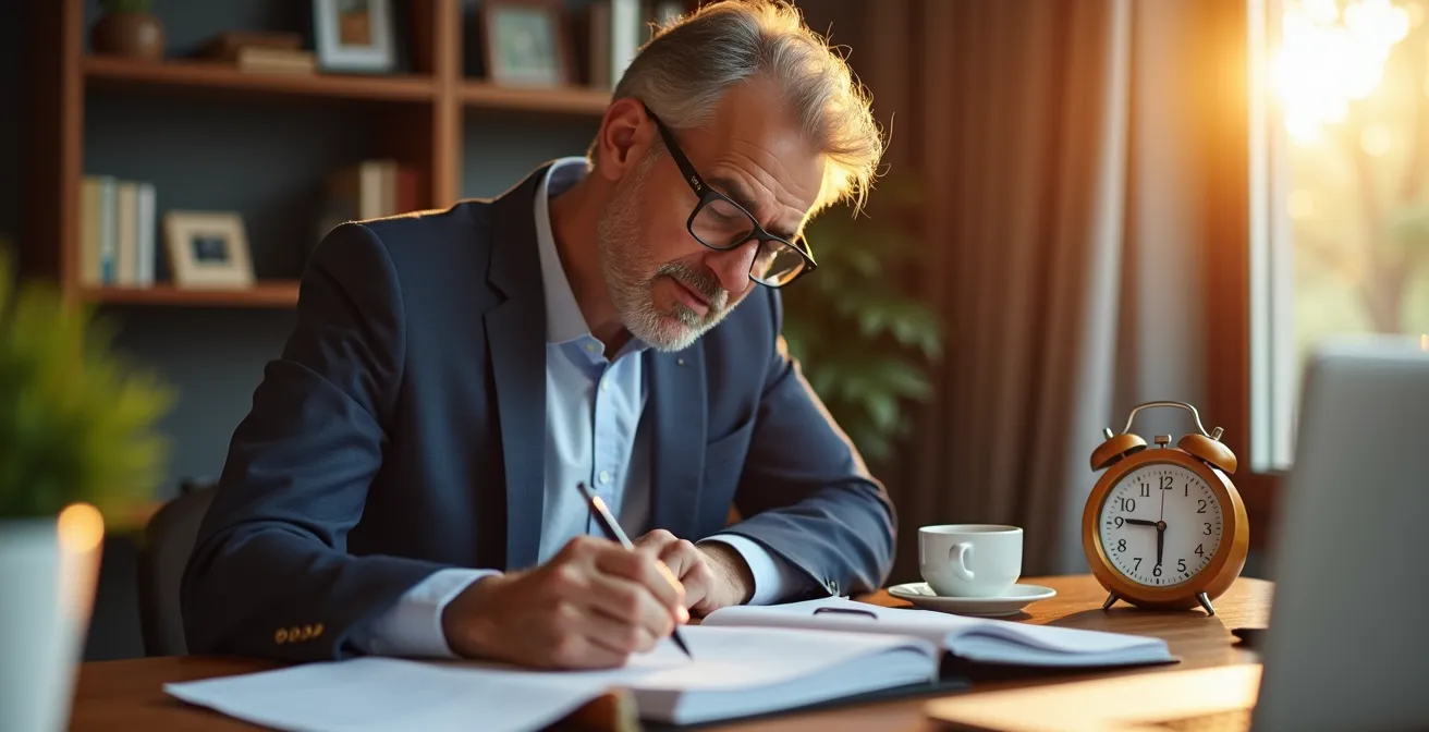 Eine Person plant ihren Tag für ein berufsbegleitendes Studium neben der Arbeit.